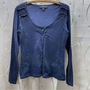 Anna Scott Long Sleeve Top Womens Small Navy Blue Excellent Braided Shoulder